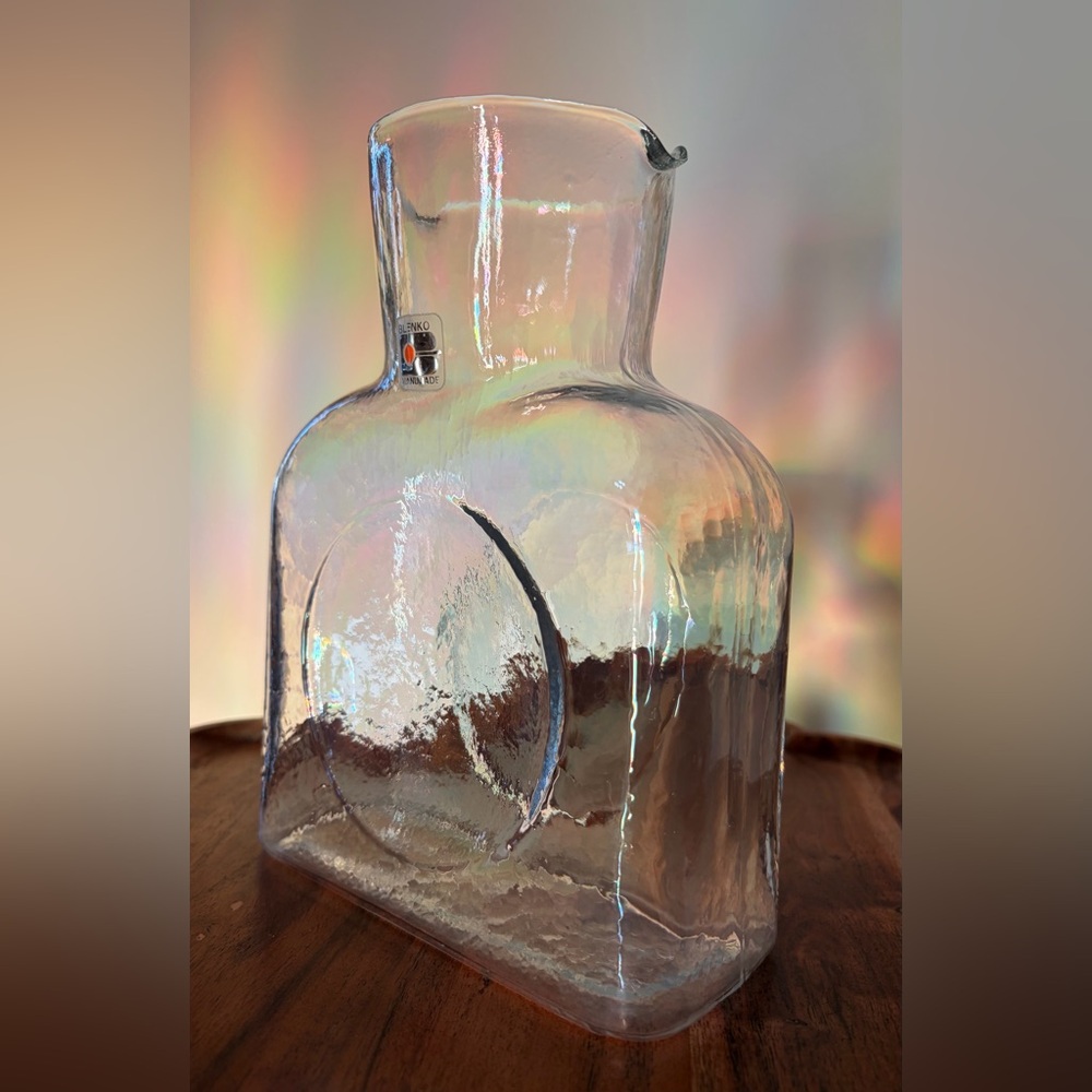 Vintage Blenko Art Glass Water Bottle 384 clear 80s - Picture 5 of 12